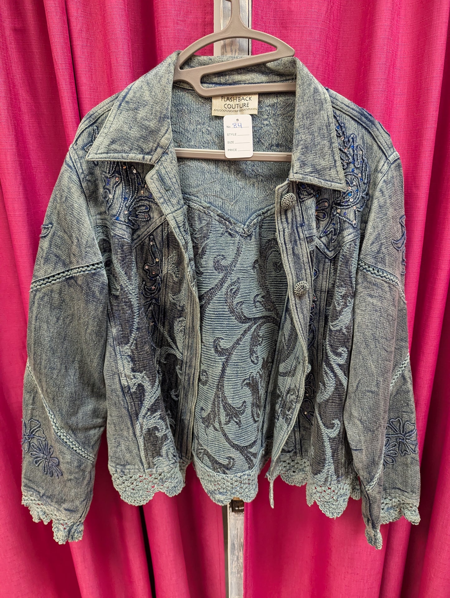 90s vintage couture denim jacket. Size M. RS. 84