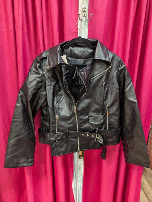 2xl black faux leather coat