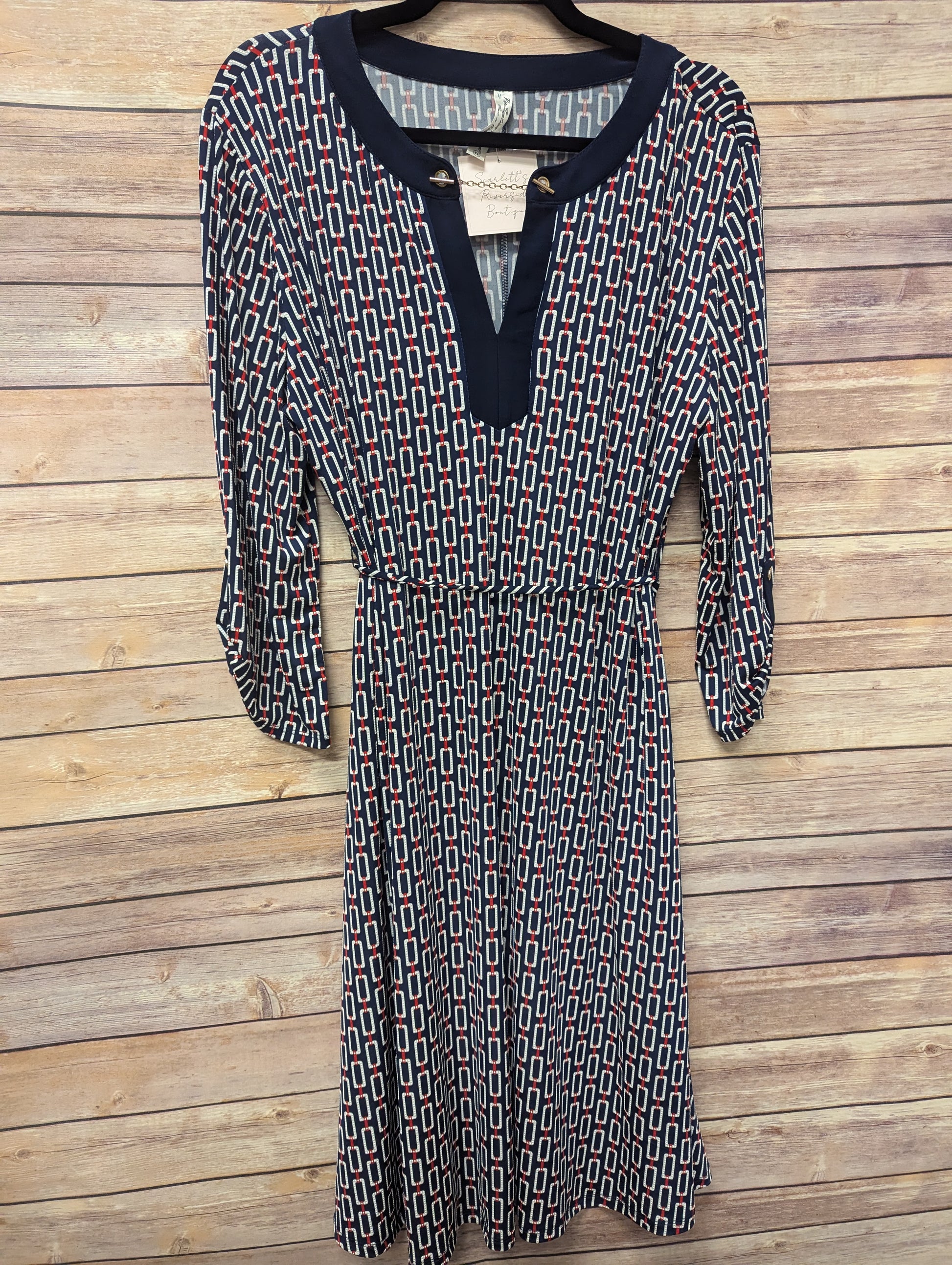 Pattern 3/4 sleeve knee length dress. Size XL - Scarlett's Riverside Boutique 