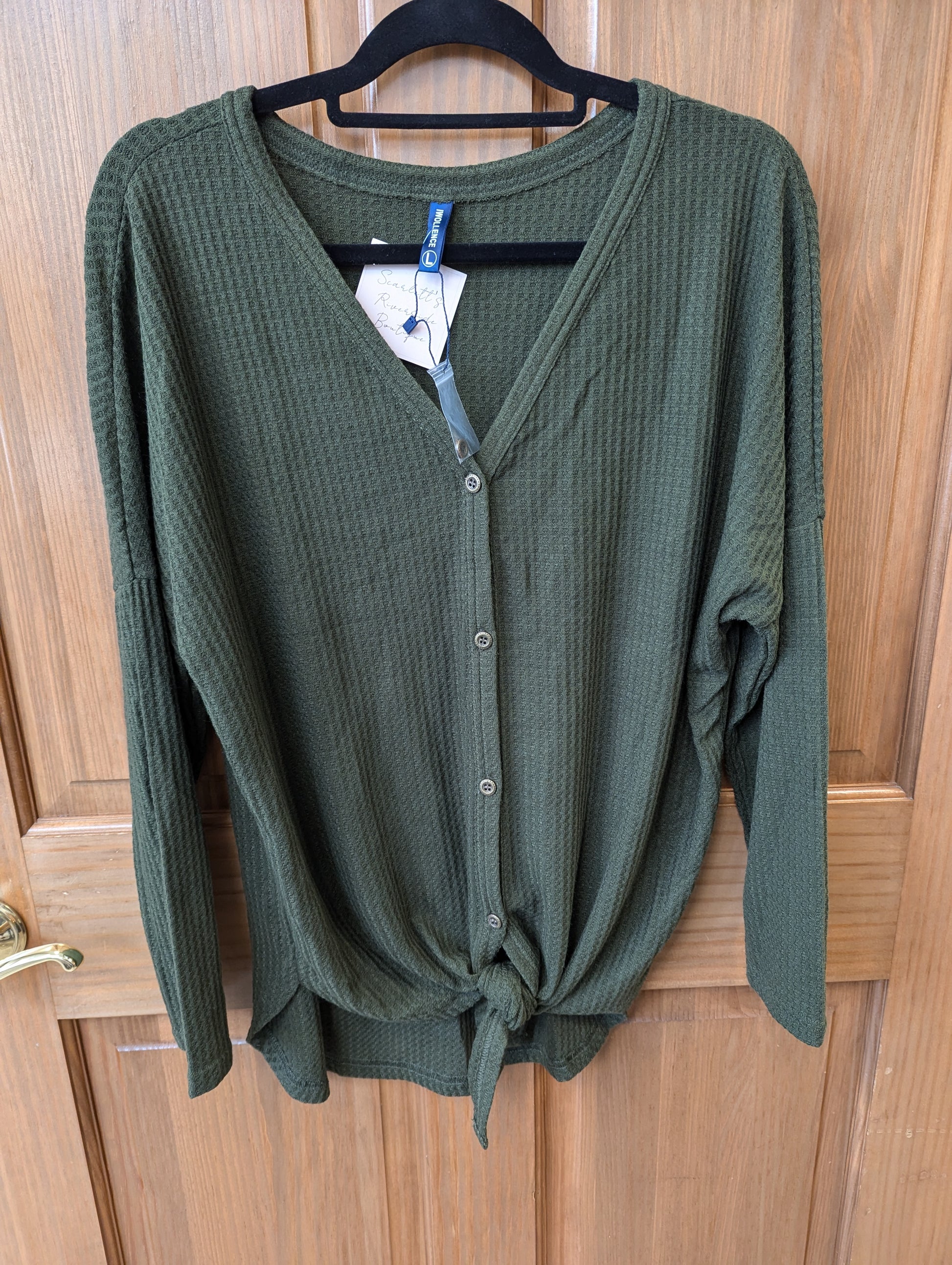 Green long sleeve button up. - Scarlett's Riverside Boutique 