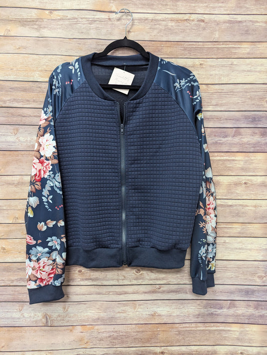 Floral zip up navy jacket