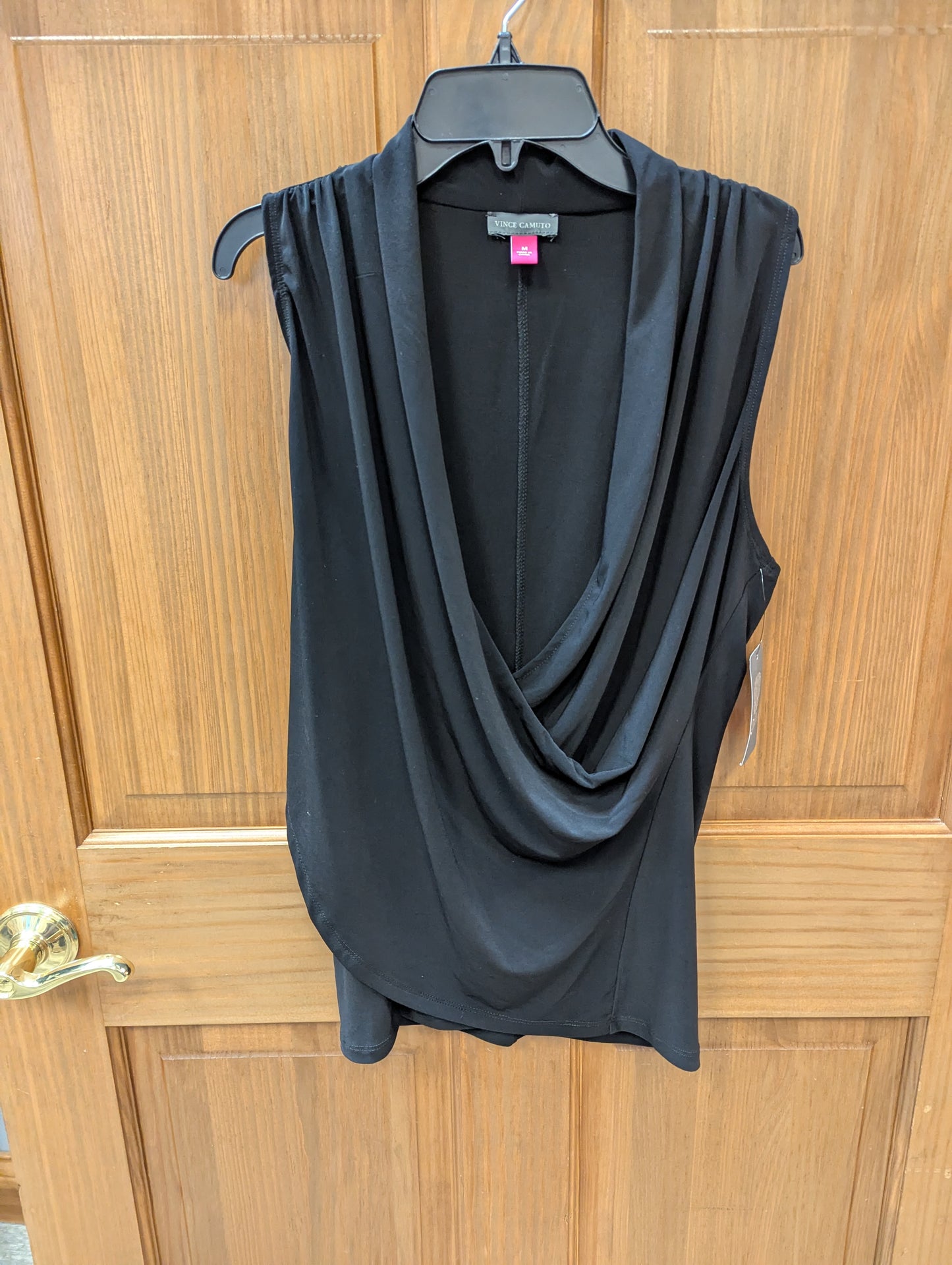 Vince Camuto Drape Front Blouse Top Olive Size M Scooped Neck Casual Elegance. #97