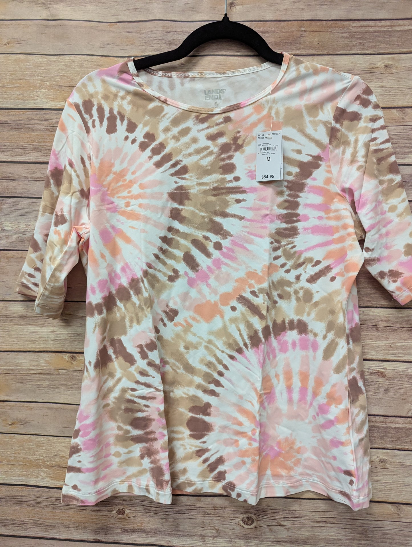 New Lands' End Crew Neck Rash Guard UPF 50 Swim Tee 518093 White Burst Tie Dye. Size M. #97