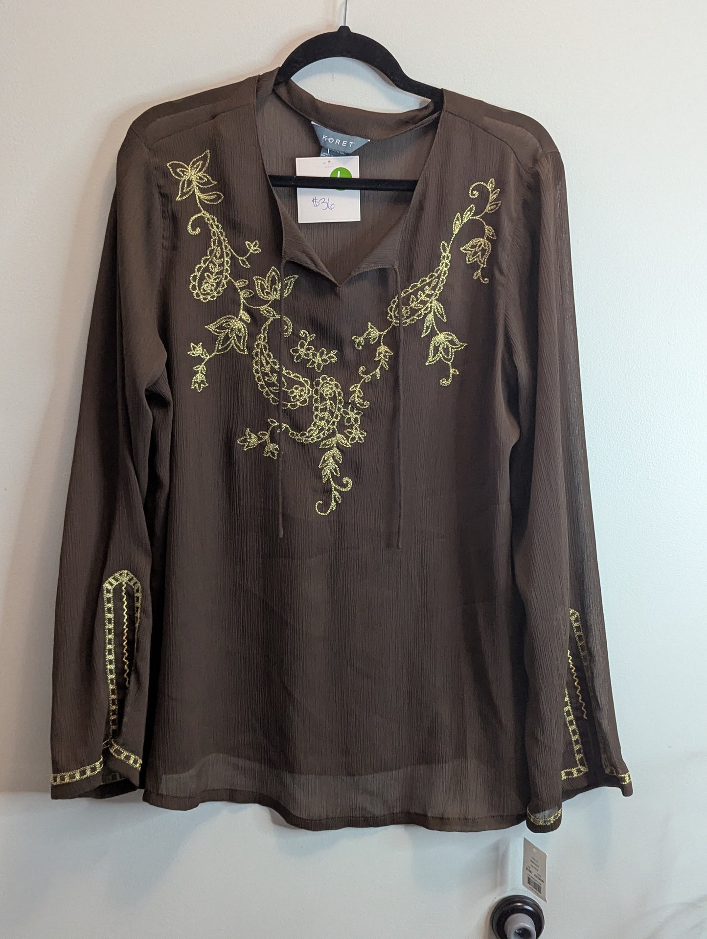 Koret Brown Embroidered Women's Top sz L