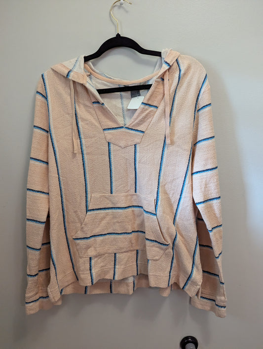 Natural Reflections Striped Long-Sleeve Bonfire Hoodie for Ladies - Almost Apricot. Sz M