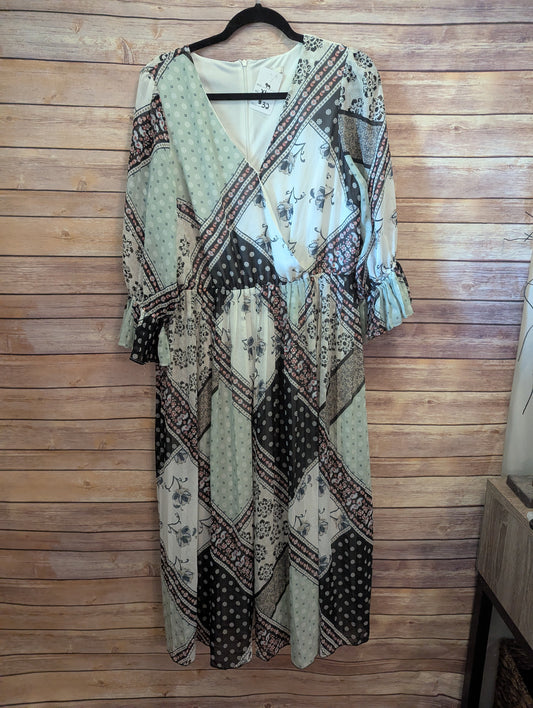 Elegant Patchwork Midi Dress By Cato Sz L