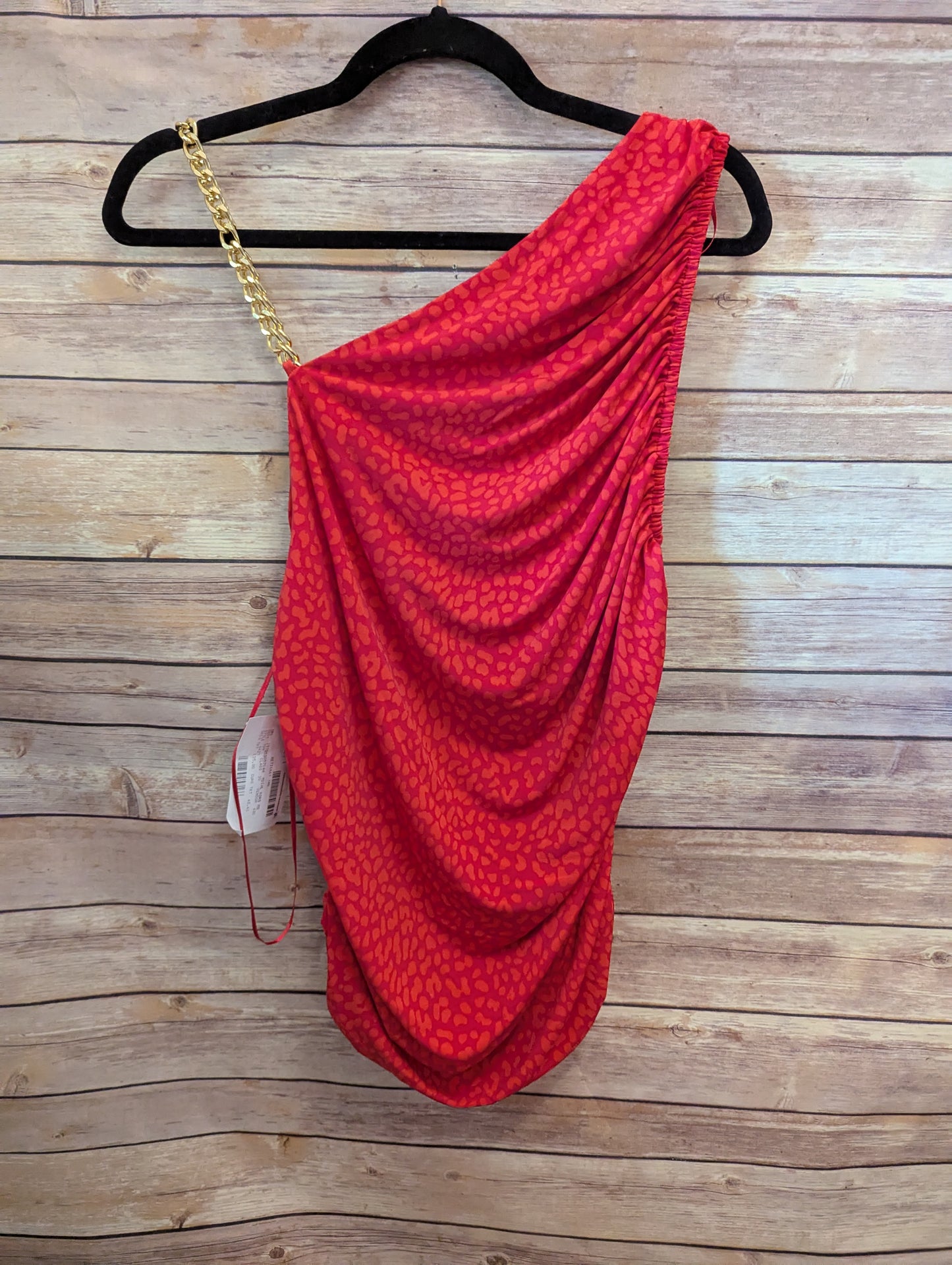 One-Shoulder Red Top with Chain Detail By Michael Kors. Sz XL #97
