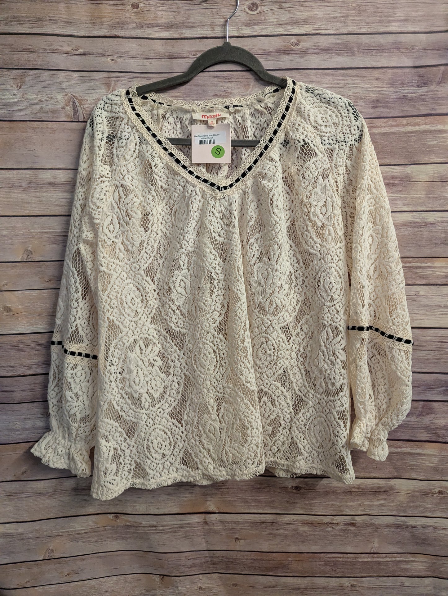 Mazik Cream Lace Crochet Boho Blouse Top Size S NWT