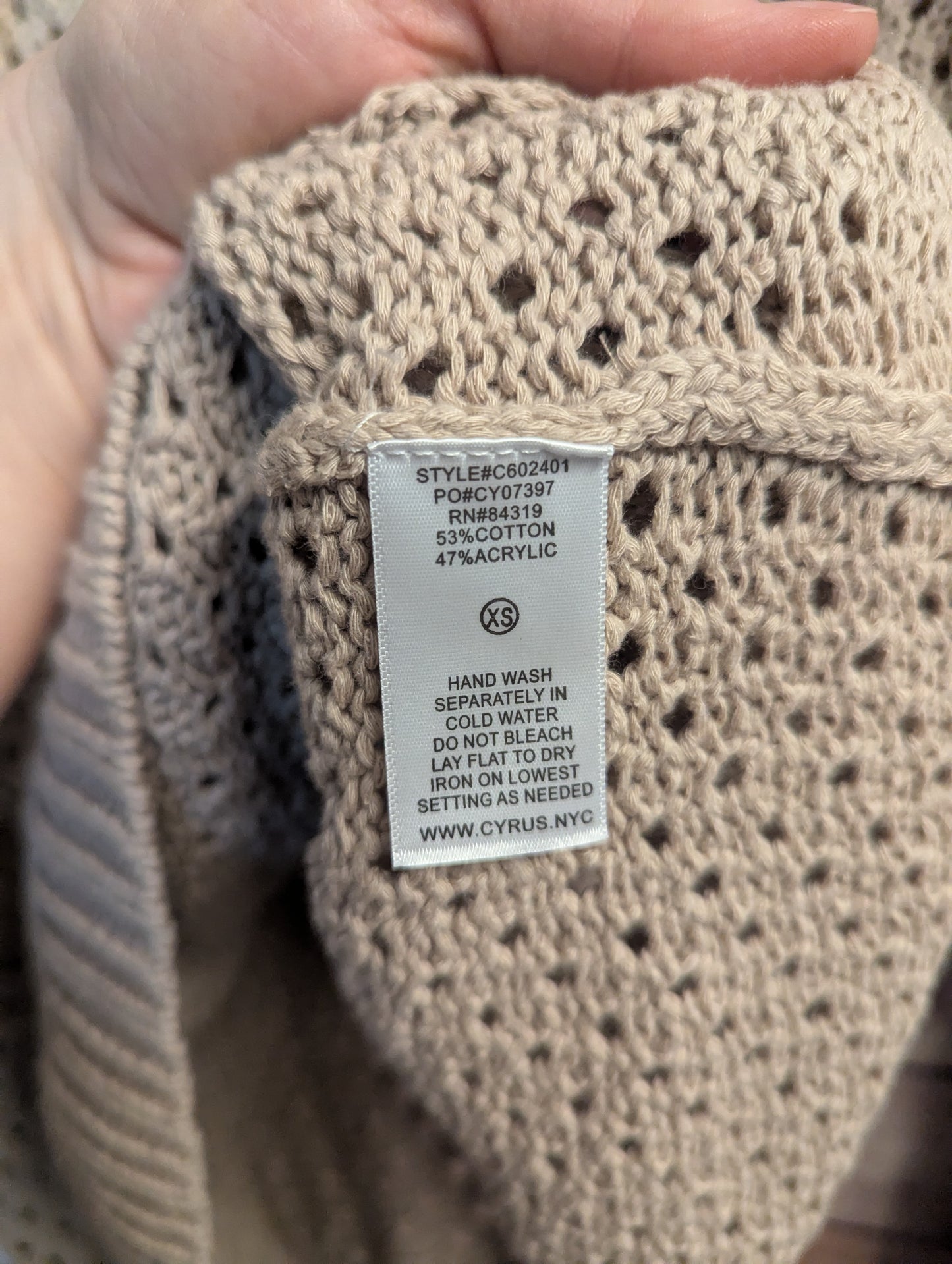 NWT, Cyrus Beige Knit Sweater. OS XS #97