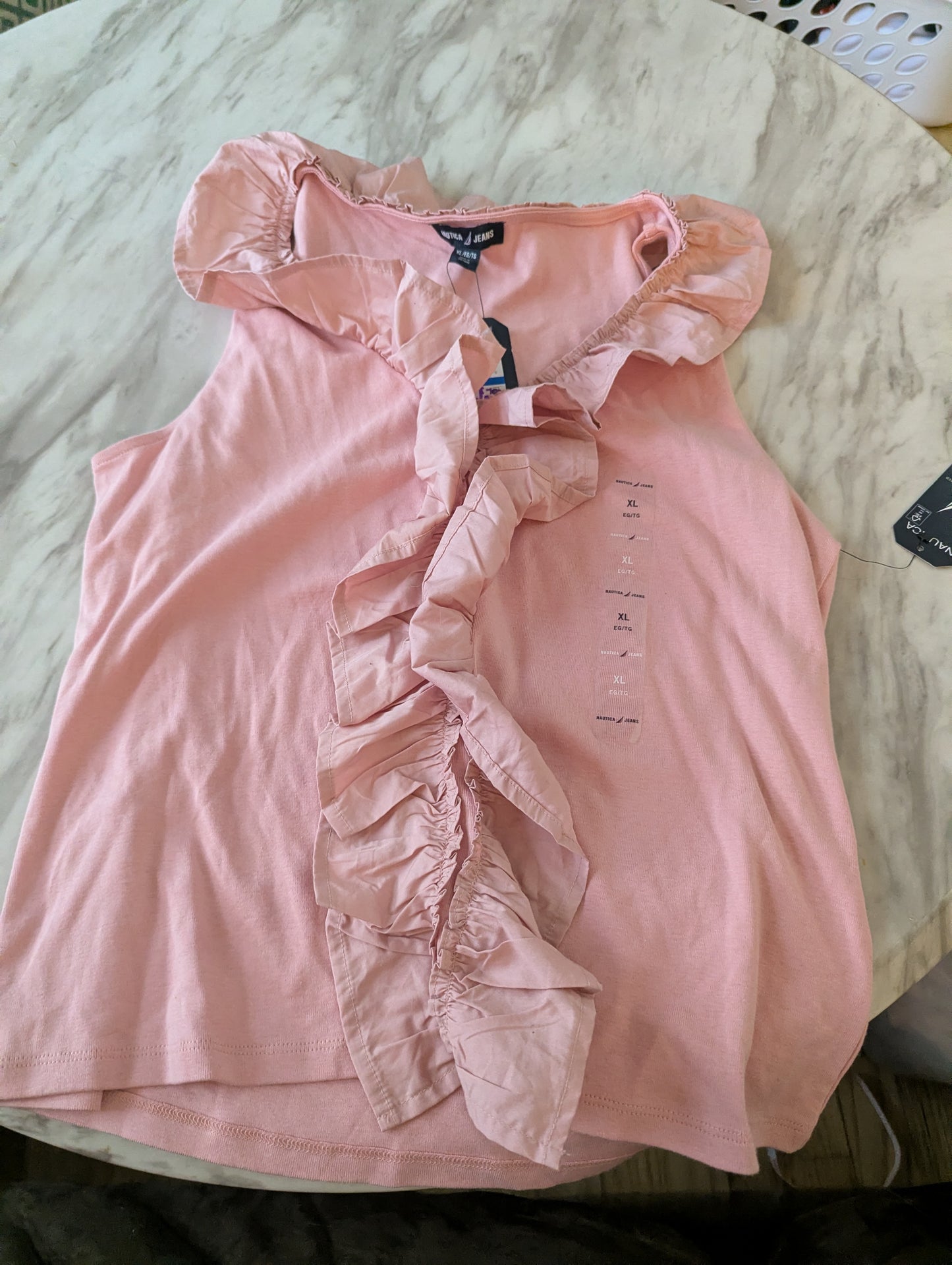NWT Nautica Jeans Ruffle Front Sleeveless Top XL | Blush Pink Statement Tank#B17