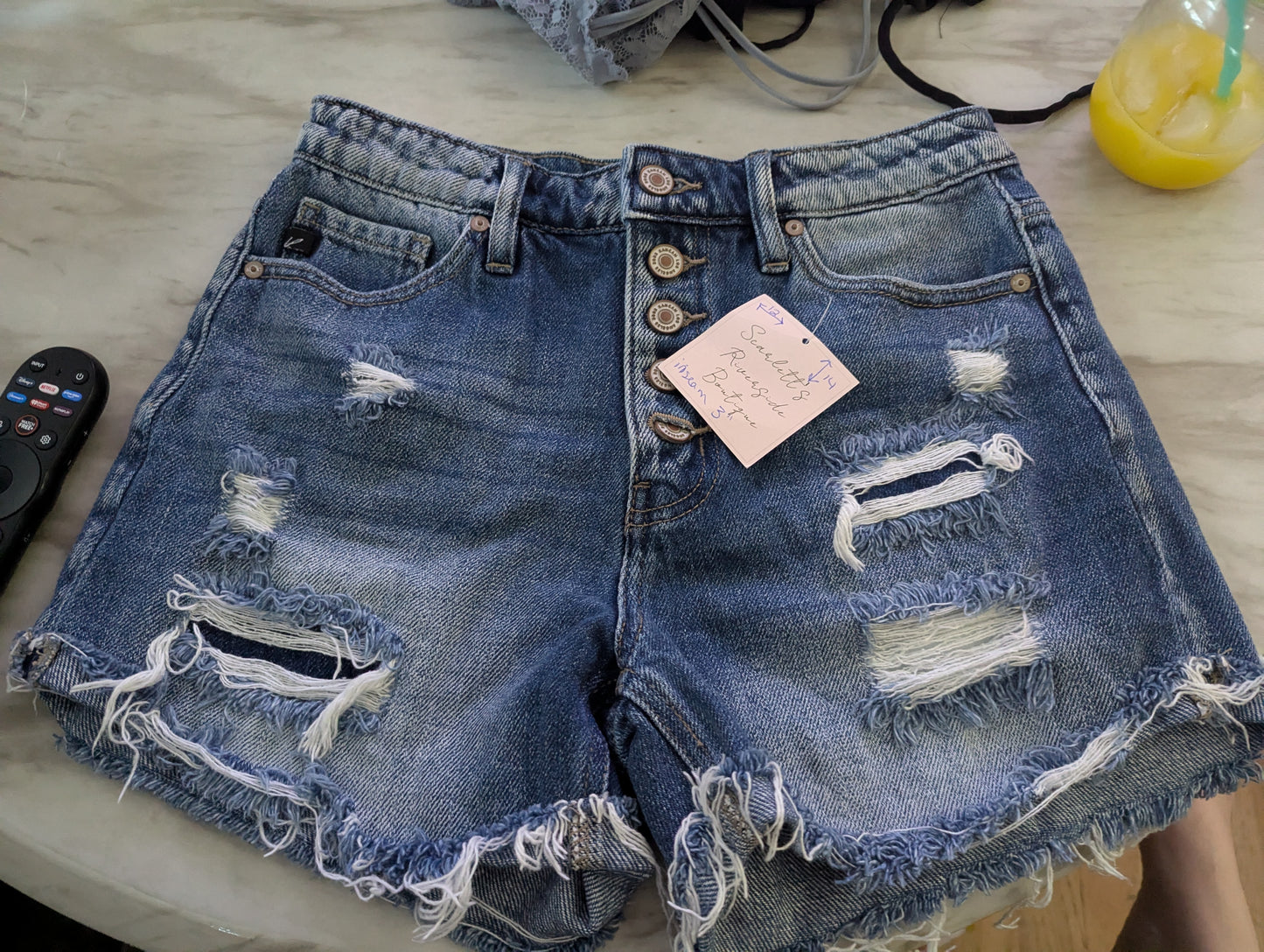 KanCan High Rise Distressed Button Fly Denim Shorts Size 3 | Frayed Hem. #B26