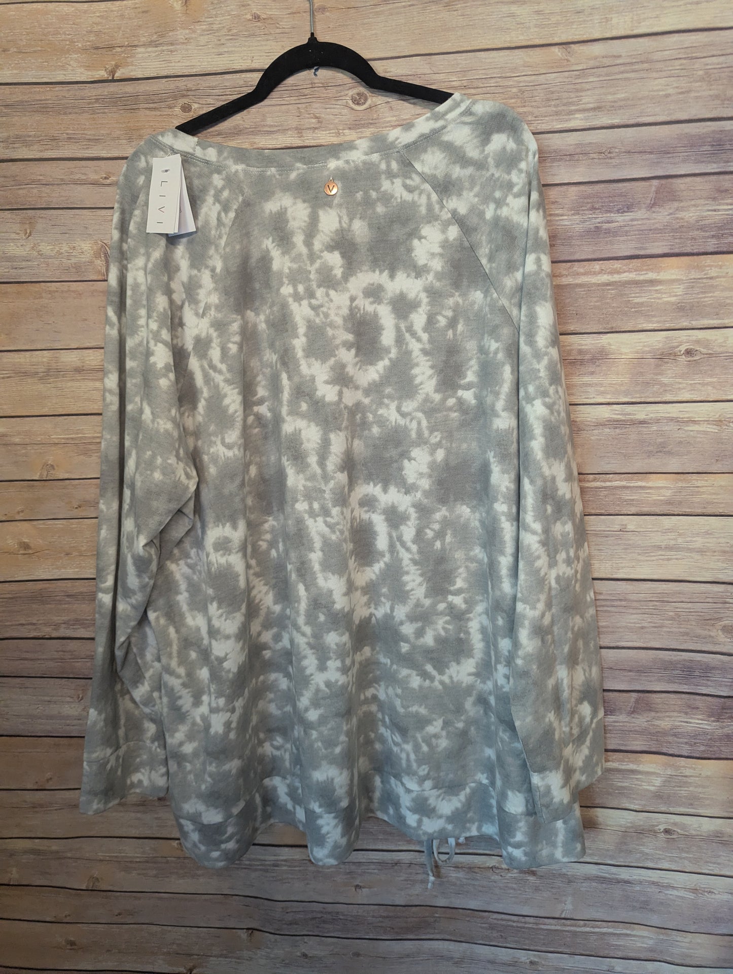 Livi Active Plus Size 26/28 Tie Dye Tunic Top NWT Gray Lace-Up Hem Soft Casual