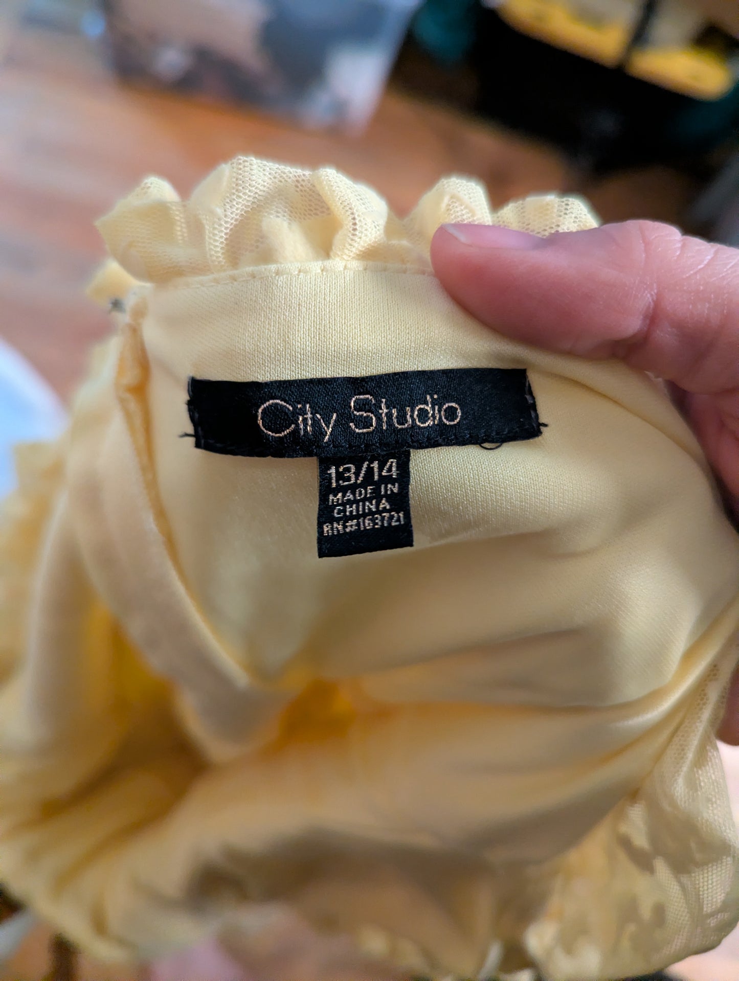 NWT Yellow Lace Tiered Mini Dress Size 13/14 Ruffle Sleeve Party Dress Juniors