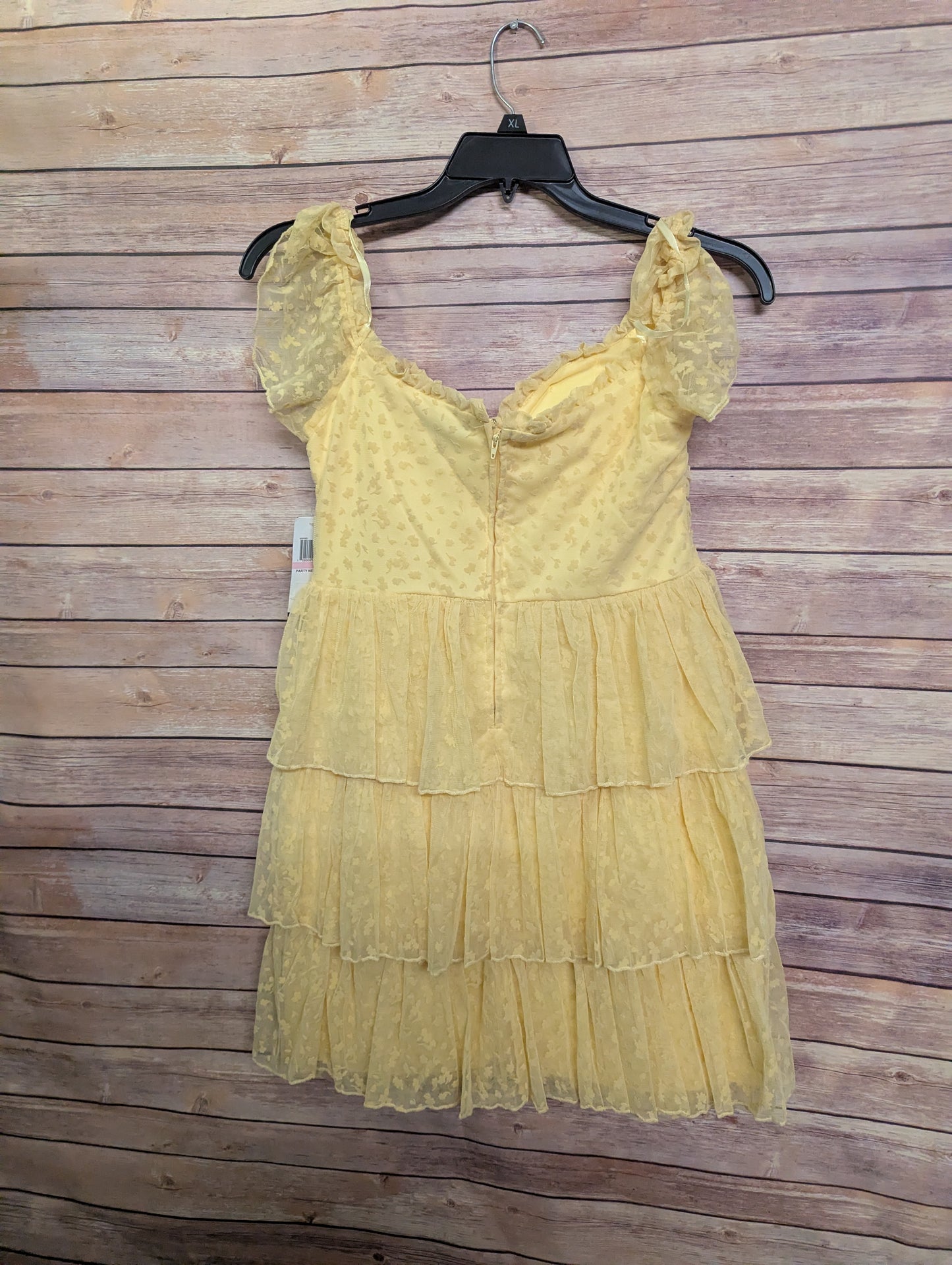 NWT Yellow Lace Tiered Mini Dress Size 13/14 Ruffle Sleeve Party Dress Juniors