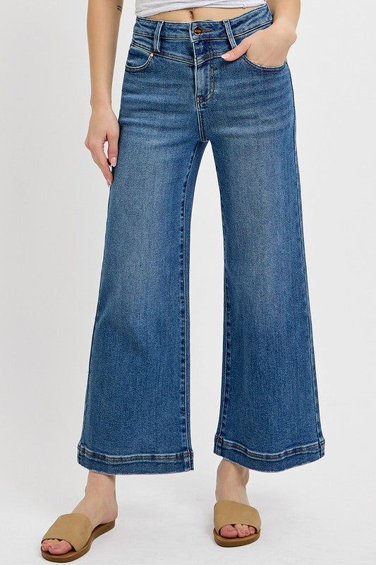 RISEN Full Size High Rise Crop Wide Leg Front Yoke Detail Jeans sz 13