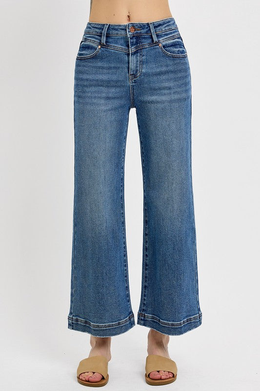 RISEN Full Size High Rise Crop Wide Leg Front Yoke Detail Jeans sz 13