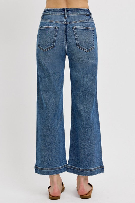 RISEN Full Size High Rise Crop Wide Leg Front Yoke Detail Jeans sz 13