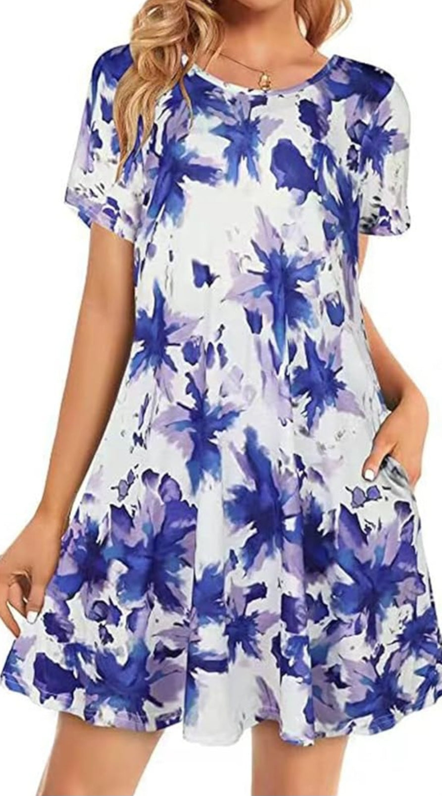 Purple and White T-Shirt Dress RS 61 - Scarlett's Riverside Boutique 