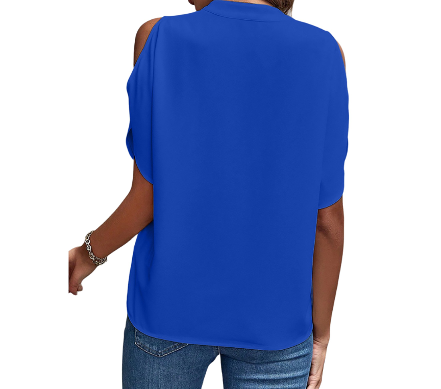 Blue cold shoulder blouse - Scarlett's Riverside Boutique 