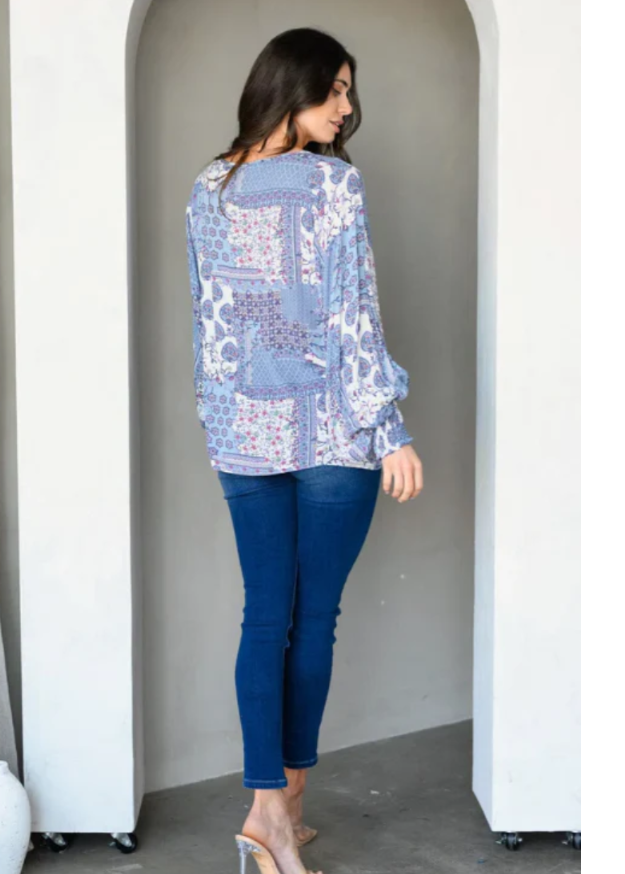 Boho Paisley blue Blouse, size L