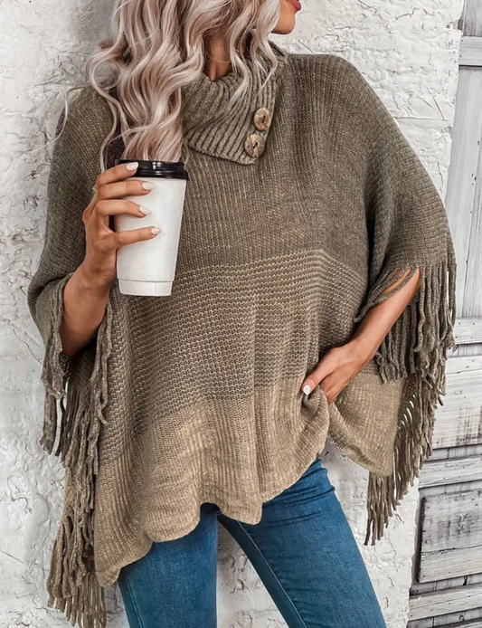 Fringe poncho sweater