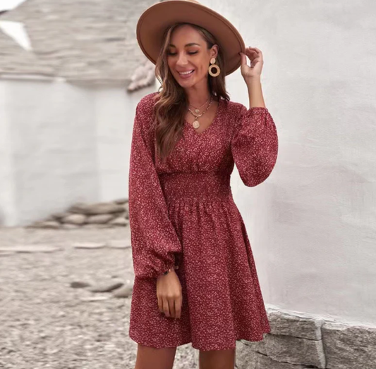 Maroon puff sleeve dress