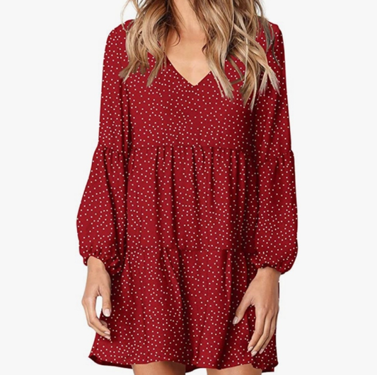 Red long sleeve dot dress