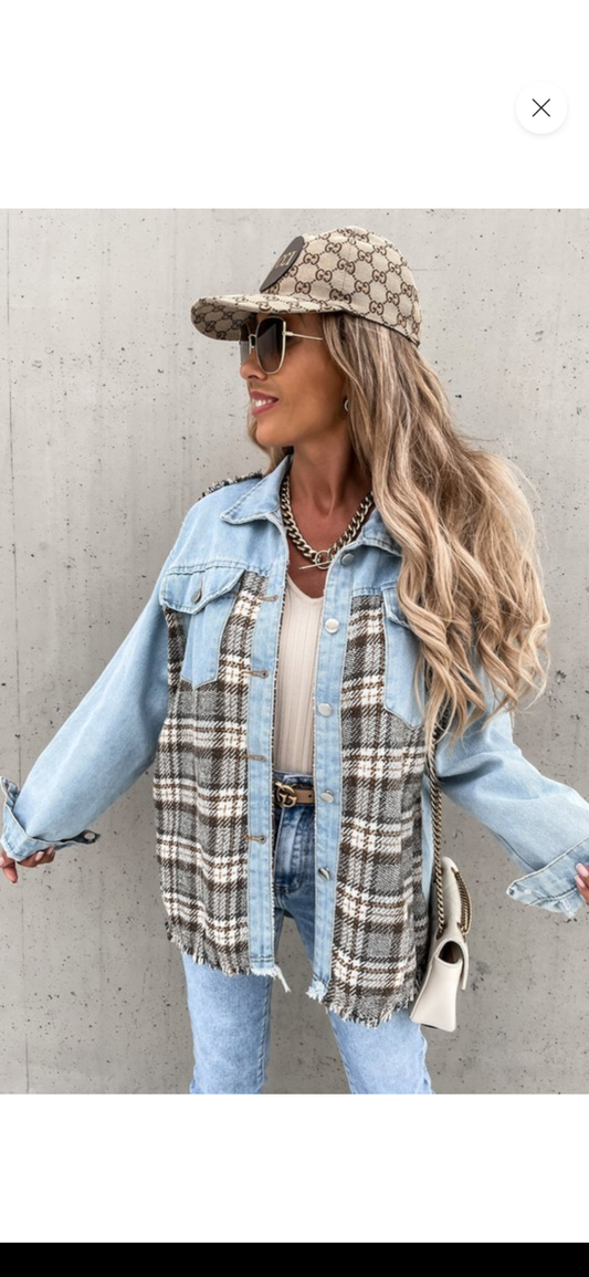 Denim checker jacket - Scarlett's Riverside Boutique 