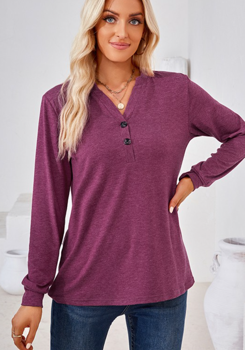 Wine button accent basic bae top