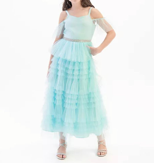 Rare Editions Aqua Ruffle Dreas. Size 16y. NWT. RS 97