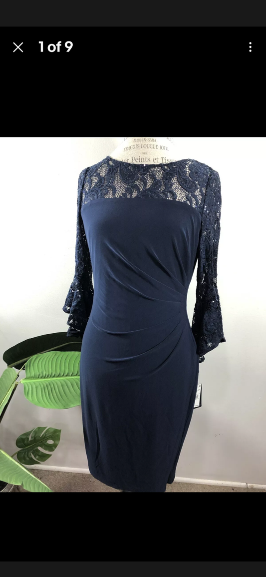 Adrianna Papell Midnight Bell Sleeves Sheath Dress Size 14 #97