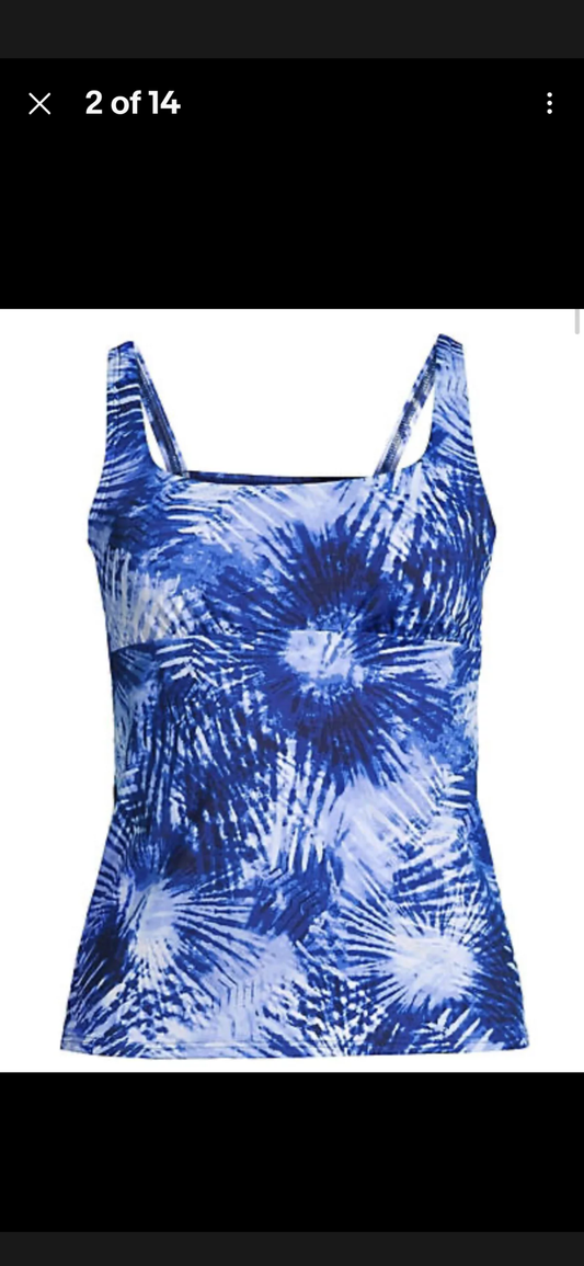 Lands End NEW XL Adjustable Swim Tankini Top Underwire Blue Tie Dye Square Neck. #97