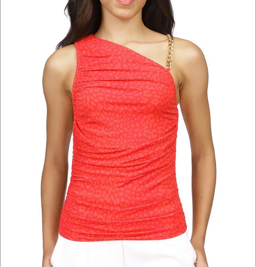 One-Shoulder Red Top with Chain Detail By Michael Kors. Sz XL #97