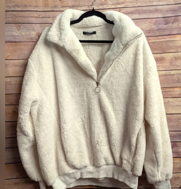 NWT Cream Sherpa Quarter-Zip Pullover – Size Large | Cozy Fleece Sweatshirt
