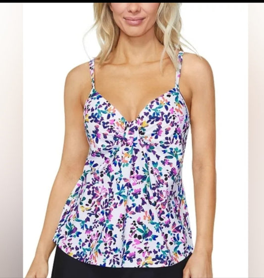 Island EscapeWomen's Scorpio Floral-Print Twist-Front Tankini Top Sz 14 #A6