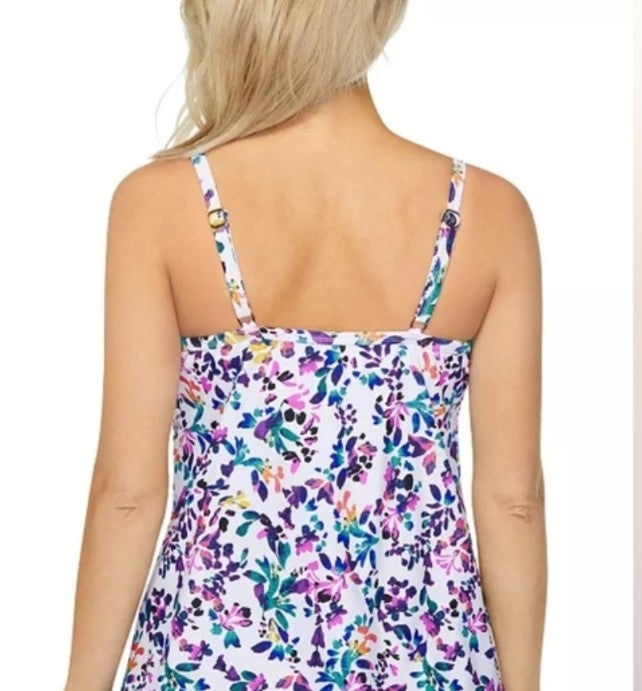 Island EscapeWomen's Scorpio Floral-Print Twist-Front Tankini Top Sz 14 #A6