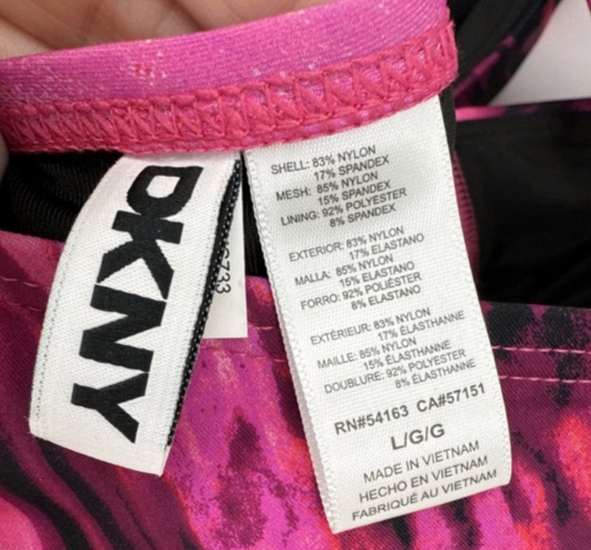 Dkny Pink and Black One Piece Swimsuit with Halter Neckline A14