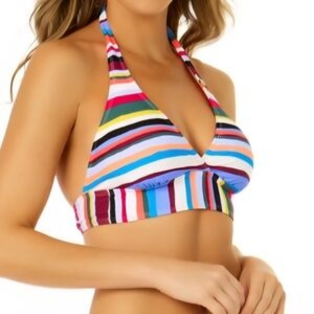 Anne Cole Striped Multicolor Halter Bikini Top Sz M #A44