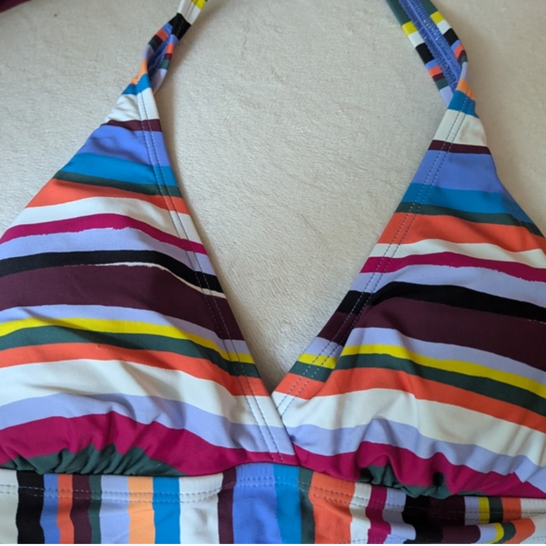 Anne Cole Striped Multicolor Halter Bikini Top Sz M #A44