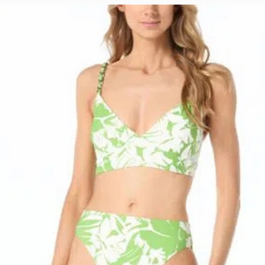 MK Green & White Tropical Print Bikini Top With Chain Straps– Size XS #A48