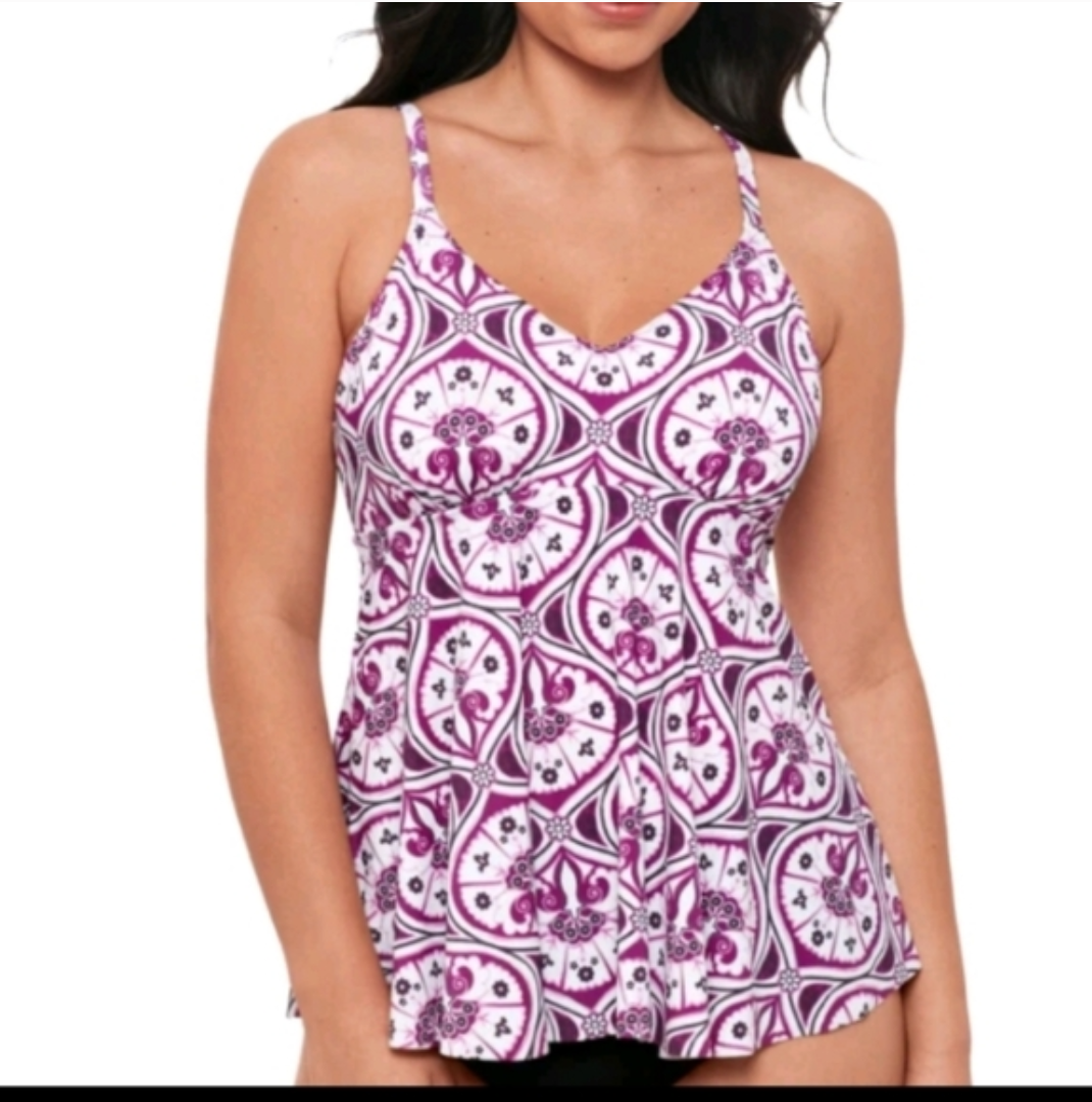 Swim Solutions Women's Floral V-Neck Tankini Magenta Size 18 #A52