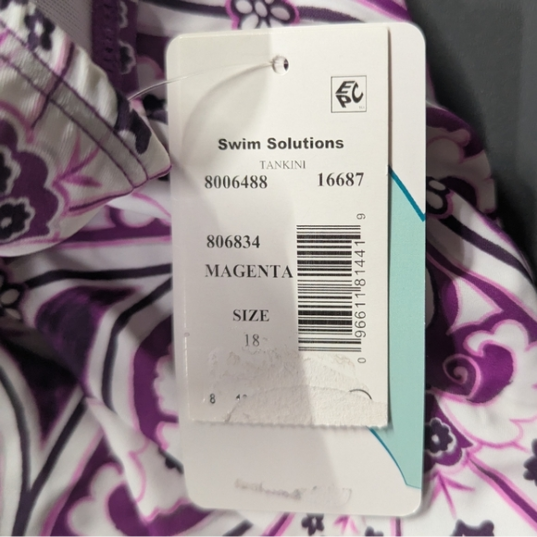 Swim Solutions Women's Floral V-Neck Tankini Magenta Size 18 #A52