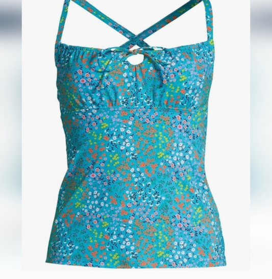Sz 4-Lands' End, Chlorine Resistant Underwire Tankini Top Turquoise #A58