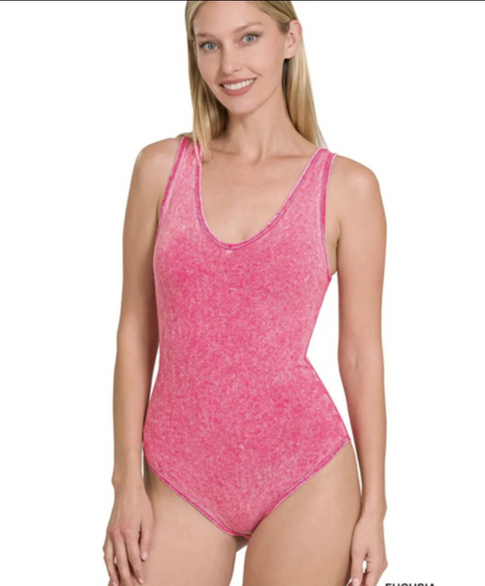 NWTs, Pink Acid wash bodysuit By Zenana Sz S #A77