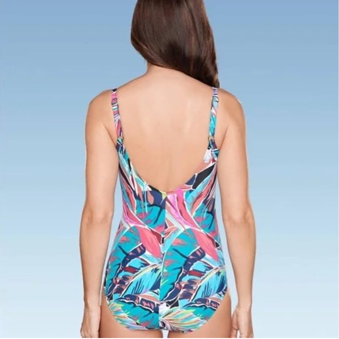 Aqua Green Women's UPF 50 Shirred V-Neck One Piece. Sz S #A85