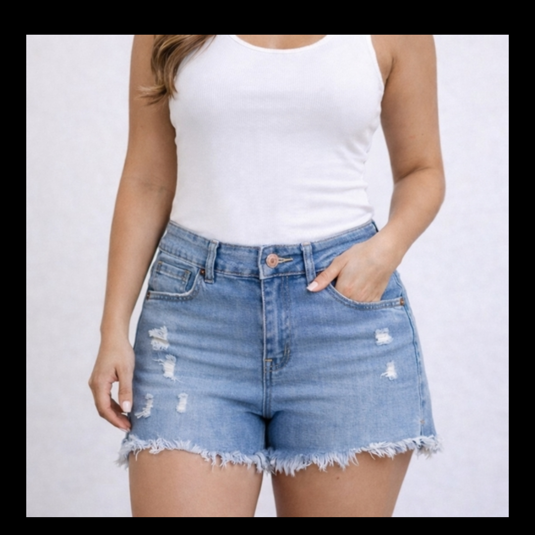Denim Frayed Hem, Medium Wash Women's Shorts Sz 29 #B4