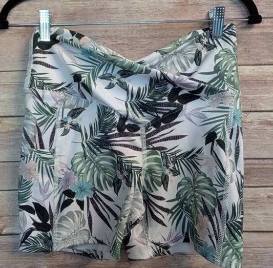 Revolve Tropical Leaf Print Shorts – Size L – High Waist Summer Lounge #B29