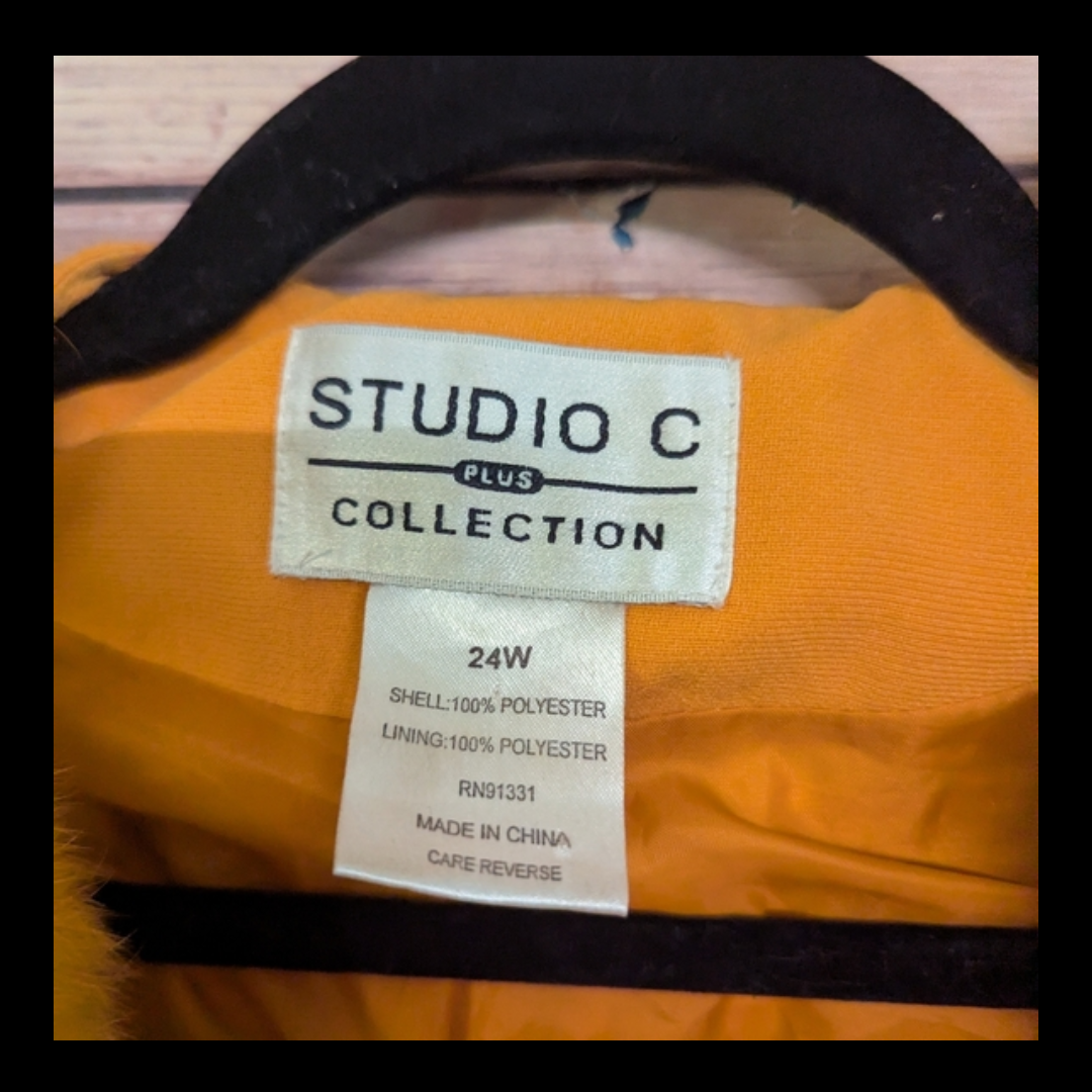 Studio C Collection Coat Women’s 24W Mustard Faux Fur Pom Statement Blazer