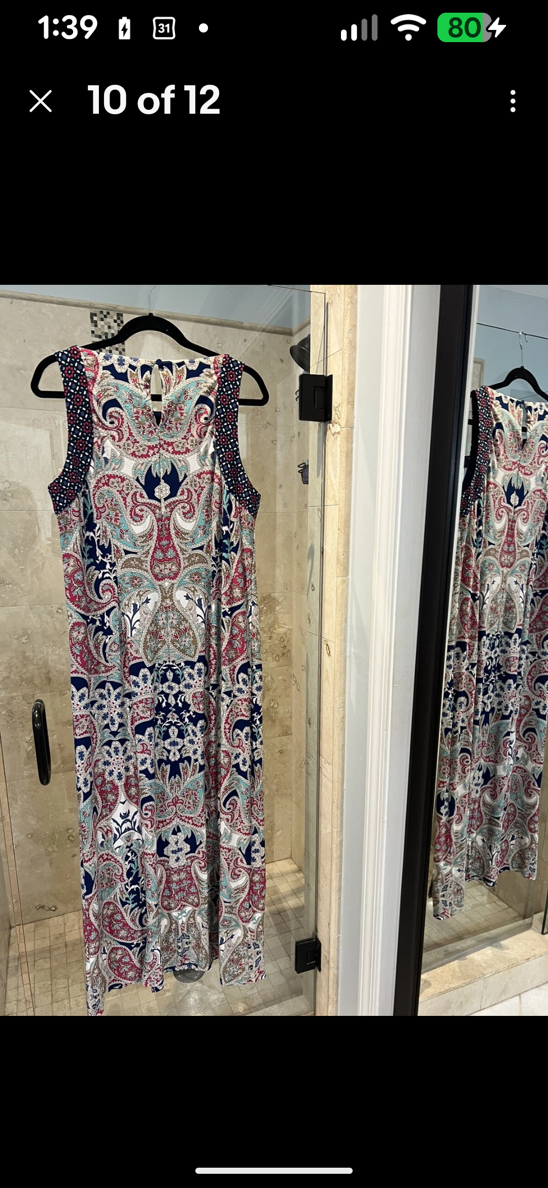 Chico's Mediterranean Waves Maxi Dress Size 3 (Large) Blue White $139 Jersey