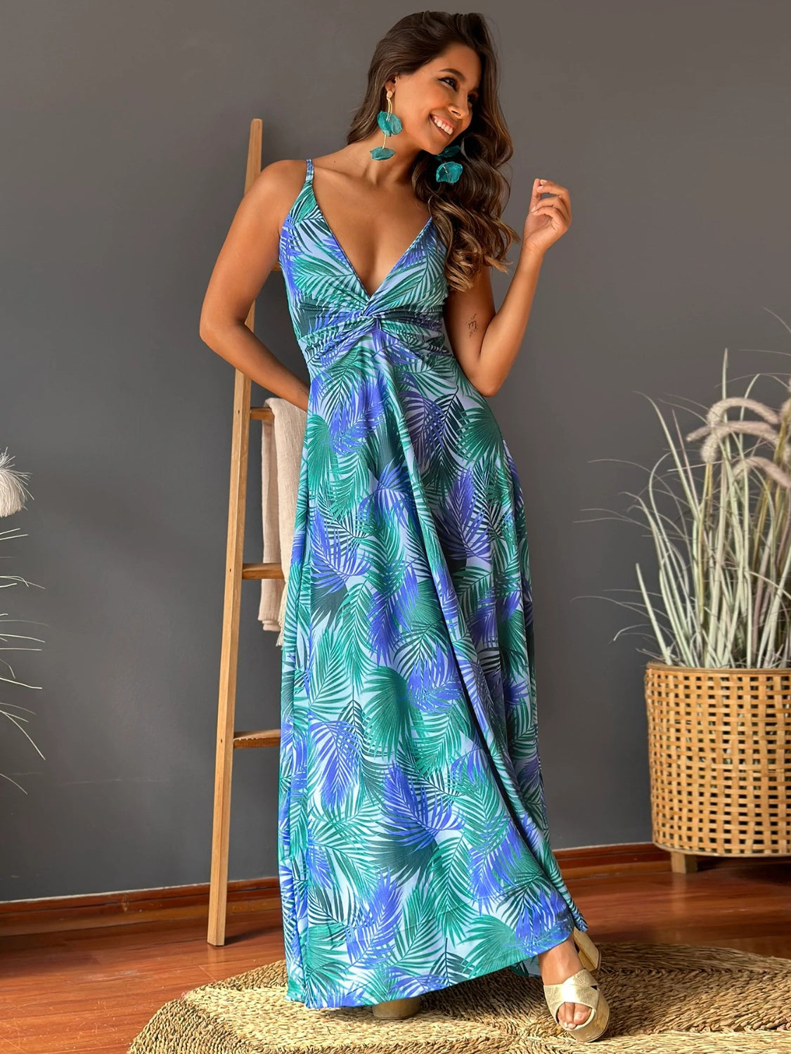 Twisted Printed V-Neck Cami Dress - Scarlett's Riverside Boutique 